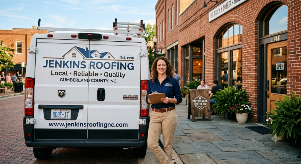 A small business owner protecting their company vehicle and personal assets with commercial auto insurance NC coverage.